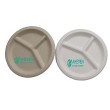 Compostable Bagasse Round Plates Disposable 3 Compartment Divided Plate For Dinner